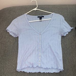Forever 21 Blue V-Neck Cropped Shirt